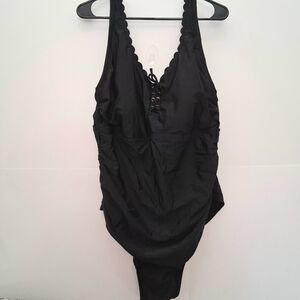 KONA SOL Black Scalloped One Piece Size 22 Tummy Control